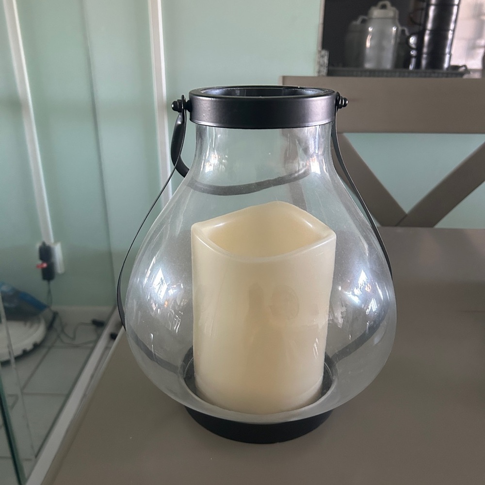 Modern Black and Cream Glass Lantern Candle Holder